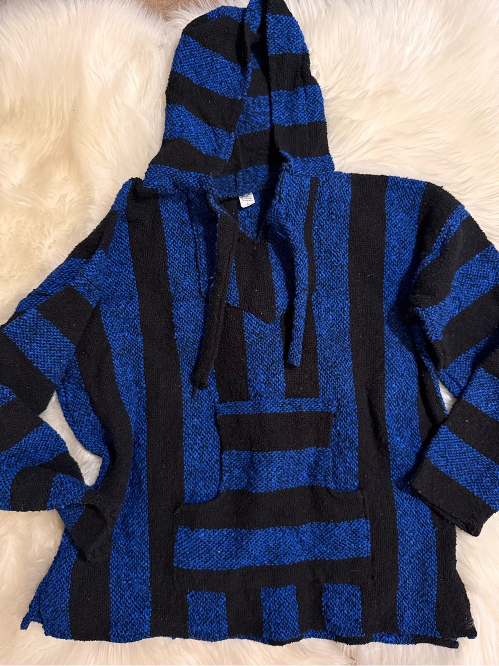 Vintage 90s unisex Blue and Black Striped Hooded Sweater